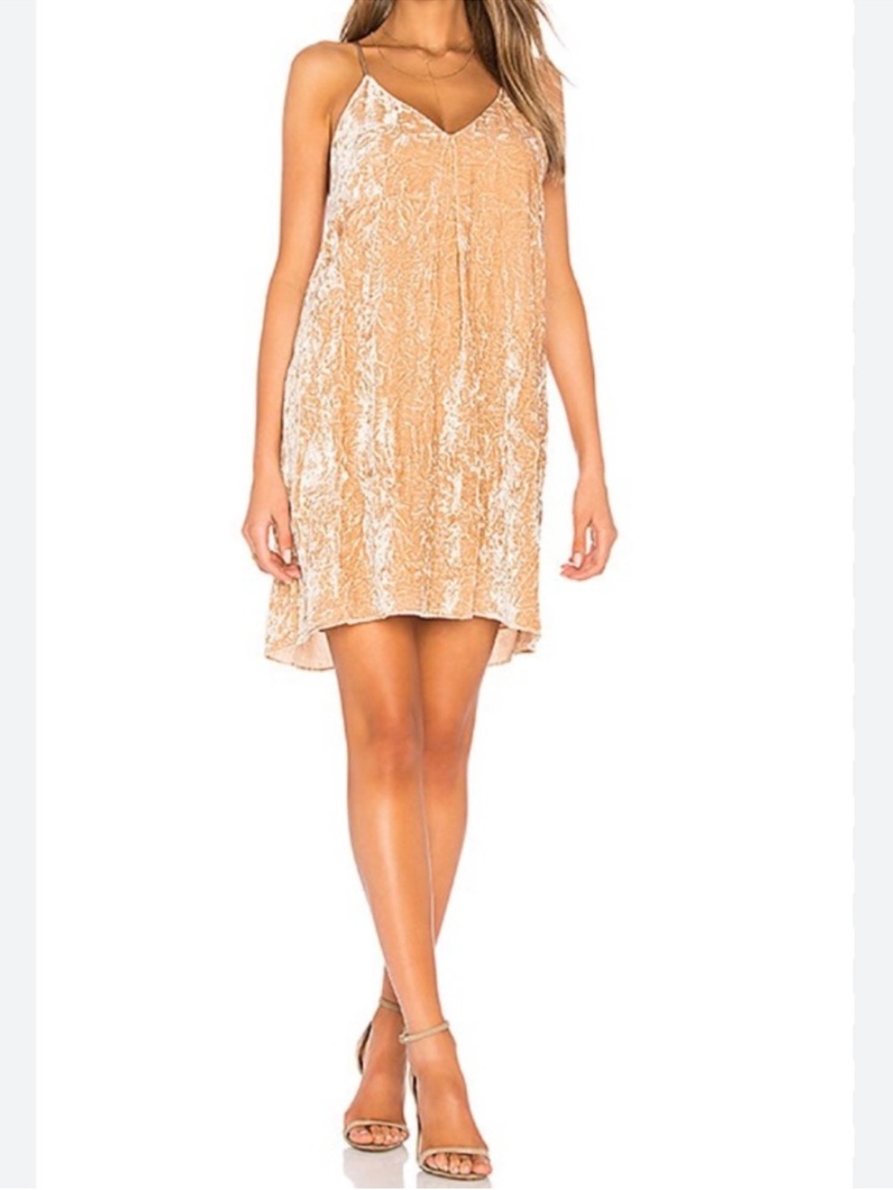Alice + Olivia Fierra Silk Blend Crushed Velvet Mini Dress Champagne Tan  Small